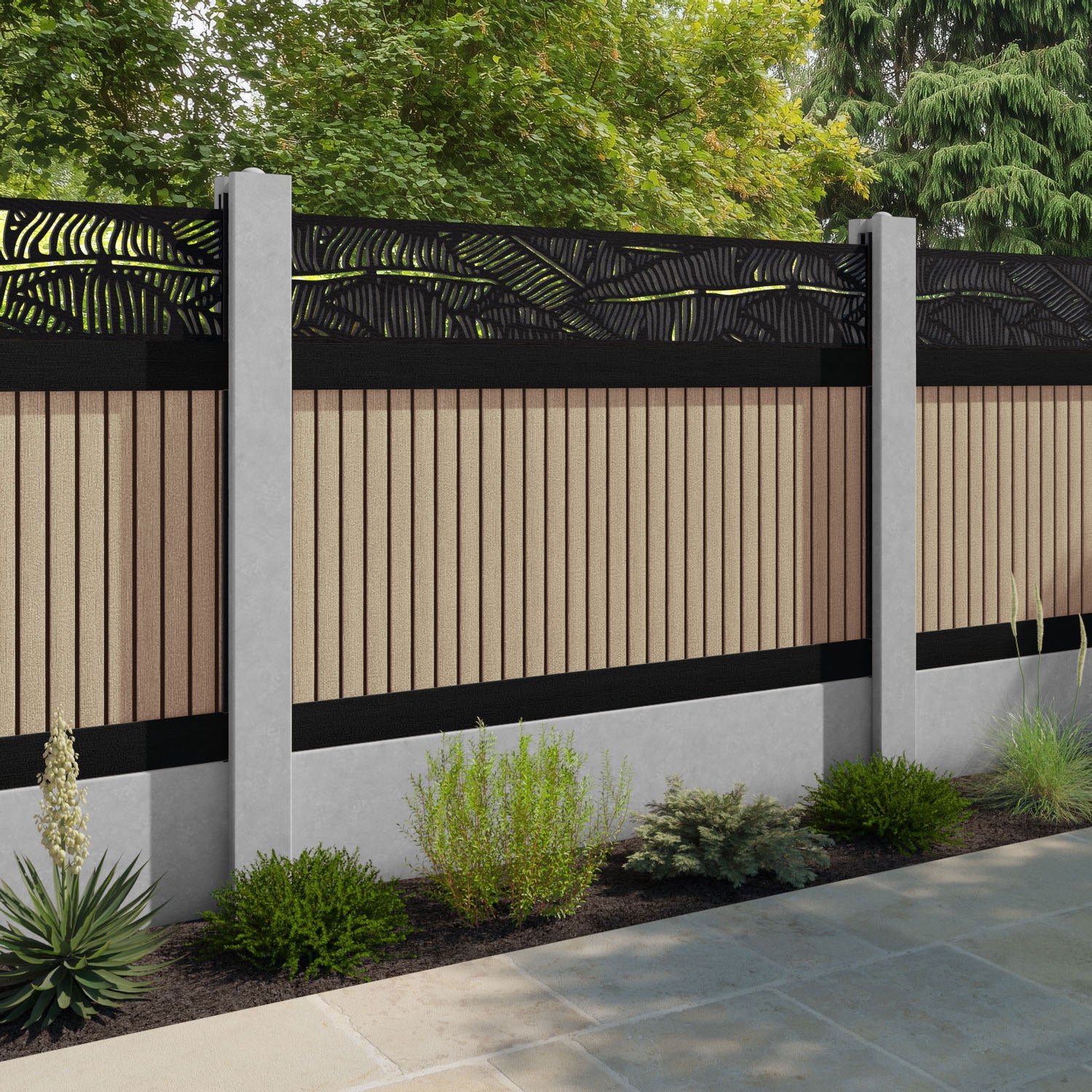 Virtis Feather Fence Panel - Light Oak - for existing concrete posts