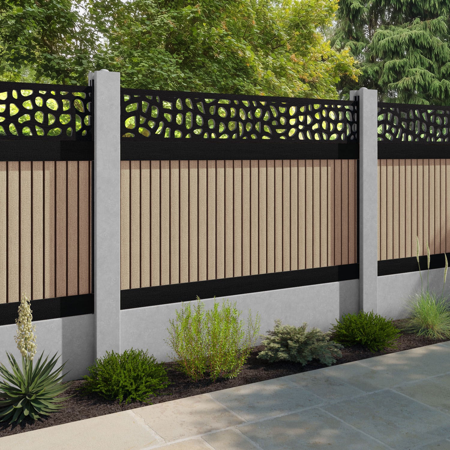 Virtis Pebble Fence Panel - Light Oak - for existing concrete posts
