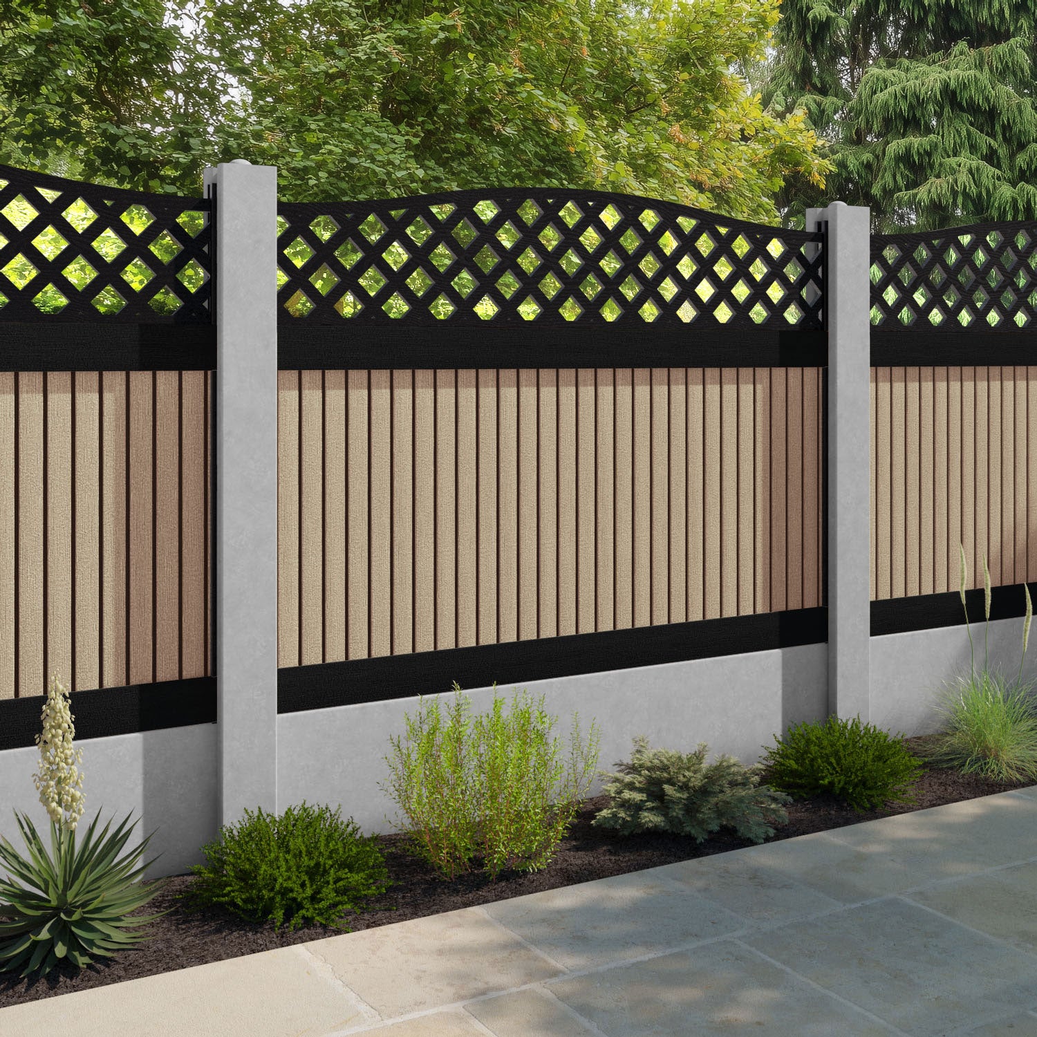 Virtis High Wave Fence Panel - Light Oak - for existing concrete posts