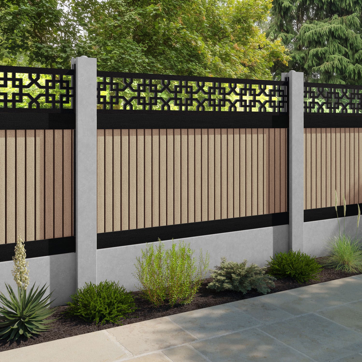 Virtis Zaria Fence Panel - Light Oak - for existing concrete posts