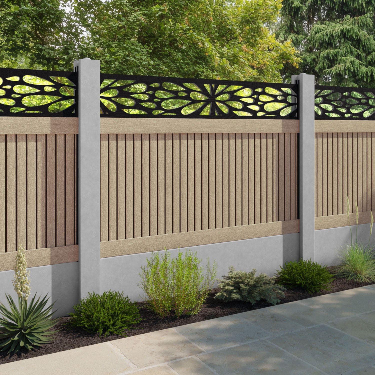 Virtis Blossom Fence Panel - Light Oak - for existing concrete posts