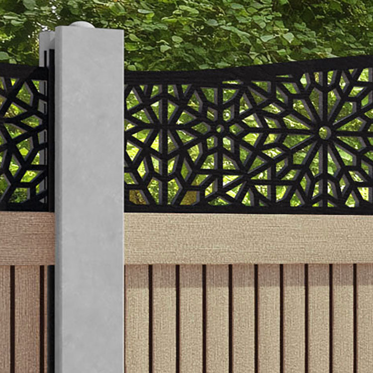 Virtis Alnara Curved Top Fence Panel - Light Oak - for existing concrete posts