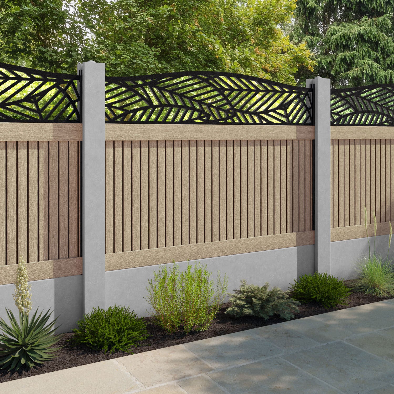 Virtis Habitat Curved Top Fence Panel - Light Oak - for existing concrete posts