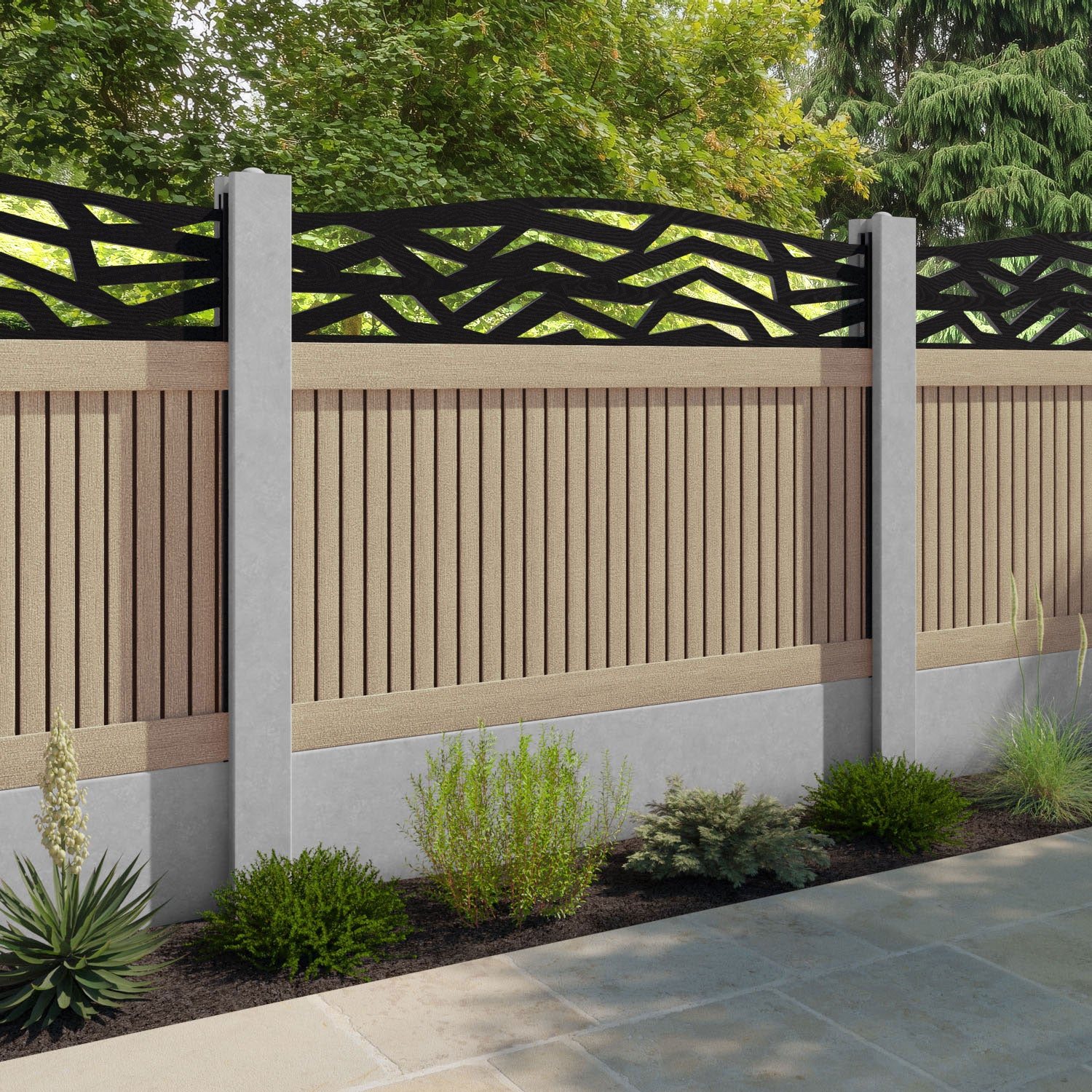 Virtis Zenith Curved Top Fence Panel - Light Oak - for existing concrete posts