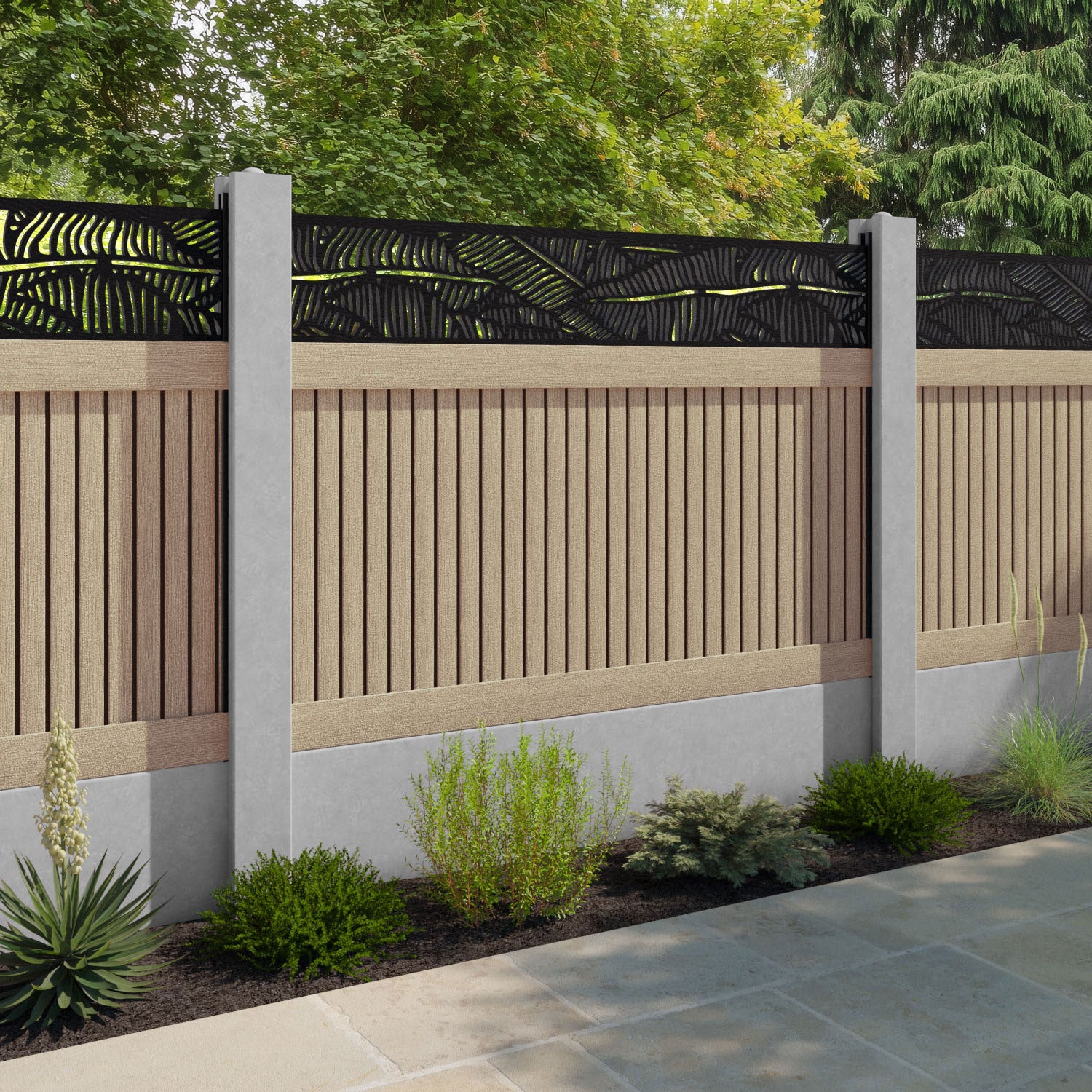Virtis Feather Fence Panel - Light Oak - for existing concrete posts