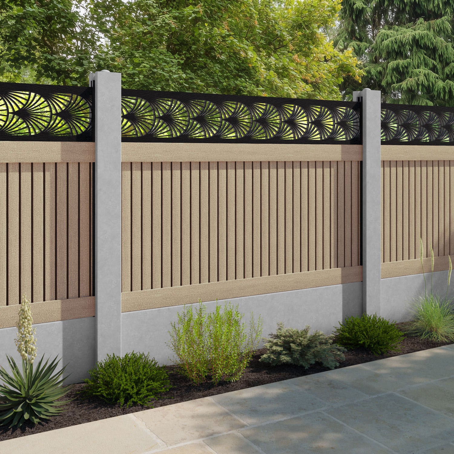 Virtis Laurel Fence Panel - Light Oak - for existing concrete posts