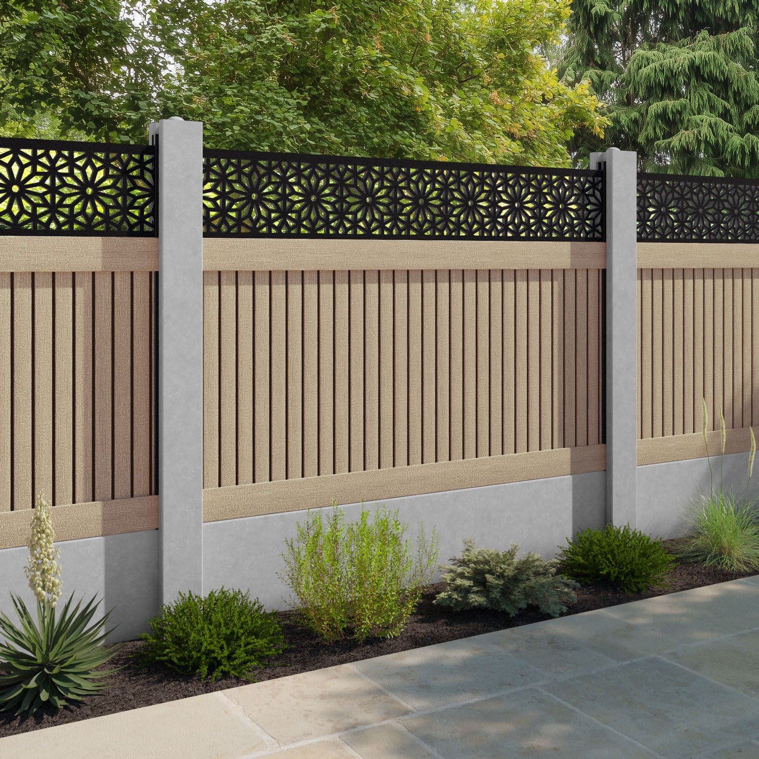 Virtis Narwa Fence Panel - Light Oak - for existing concrete posts