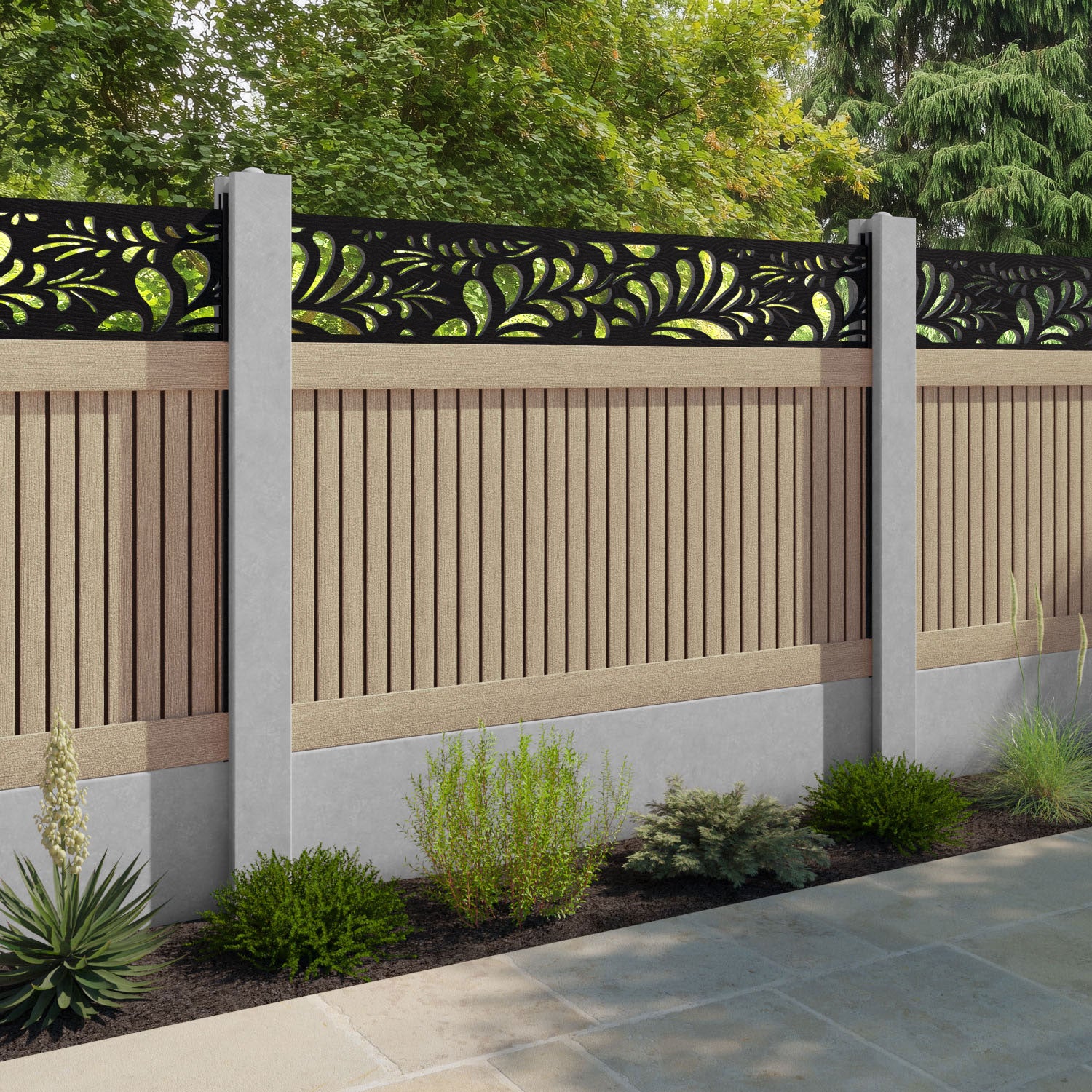 Virtis Petal Fence Panel - Light Oak - for existing concrete posts