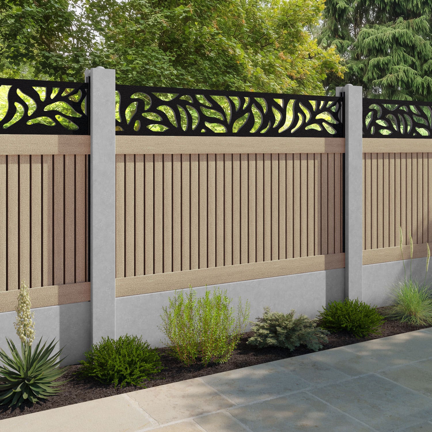 Virtis Plume Fence Panel - Light Oak - for existing concrete posts