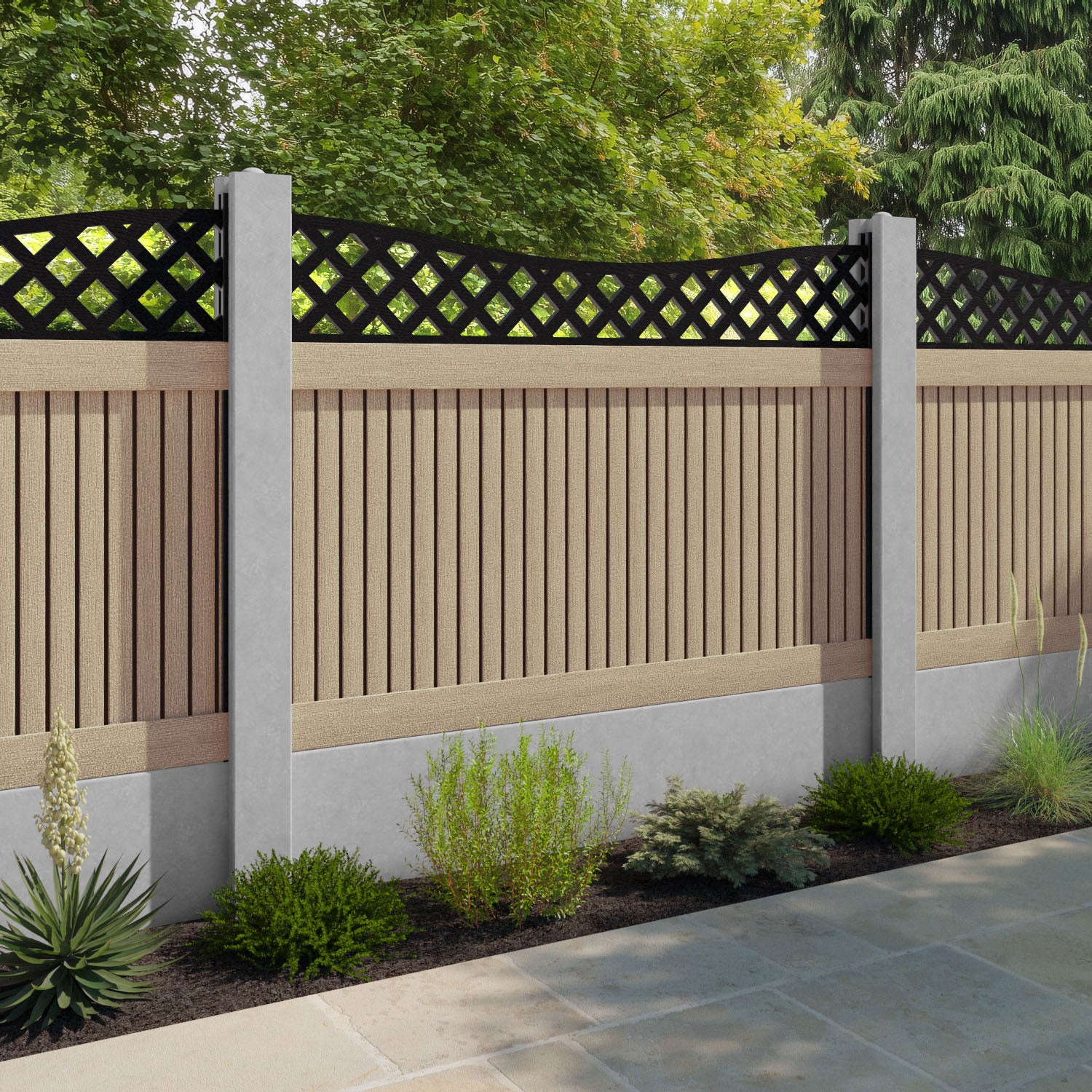 Virtis Low Wave Fence Panel - Light Oak - for existing concrete posts