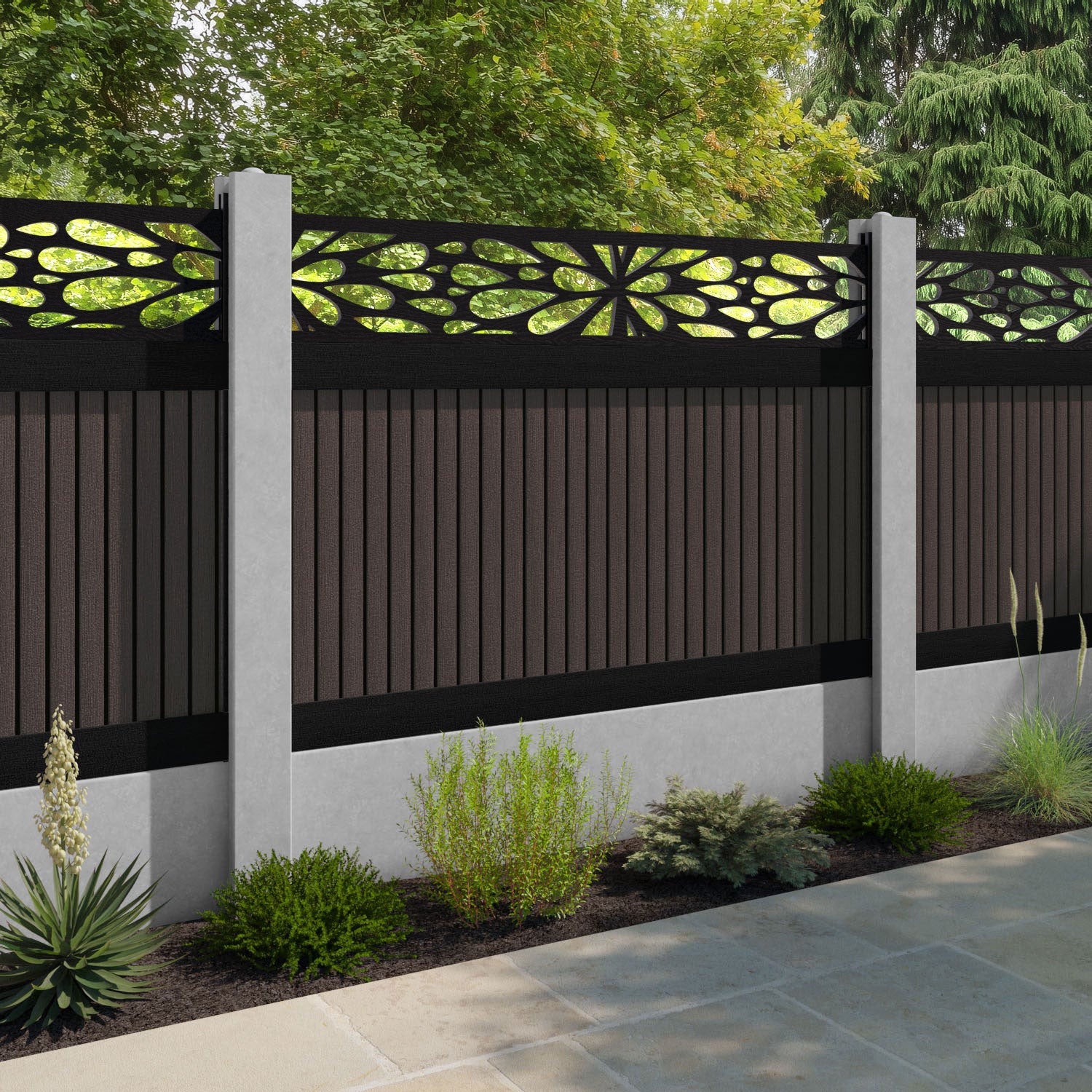 Virtis Blossom Fence Panel - Mid Brown - for existing concrete posts