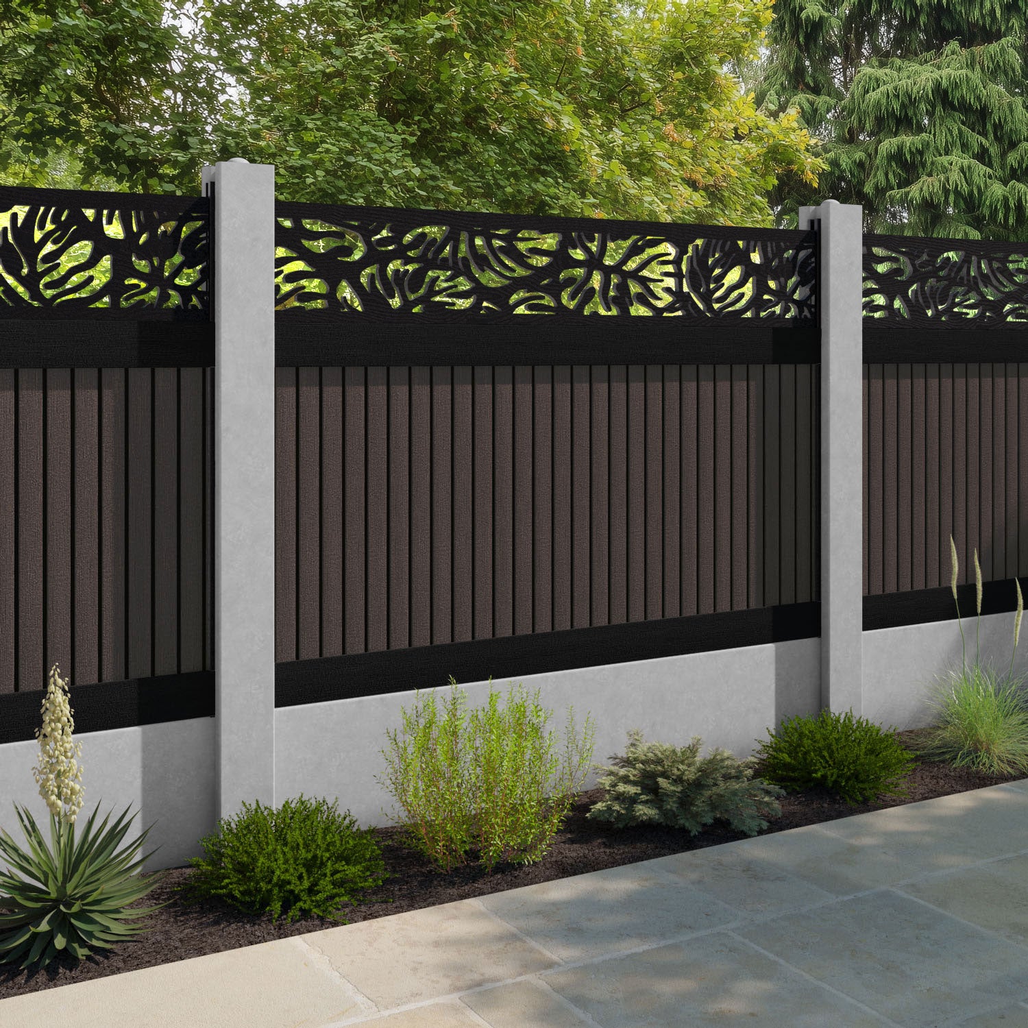 Virtis Botanic Fence Panel - Mid Brown - for existing concrete posts