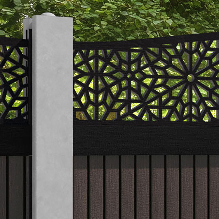 Virtis Alnara Curved Top Fence Panel - Mid Brown - for existing concrete posts