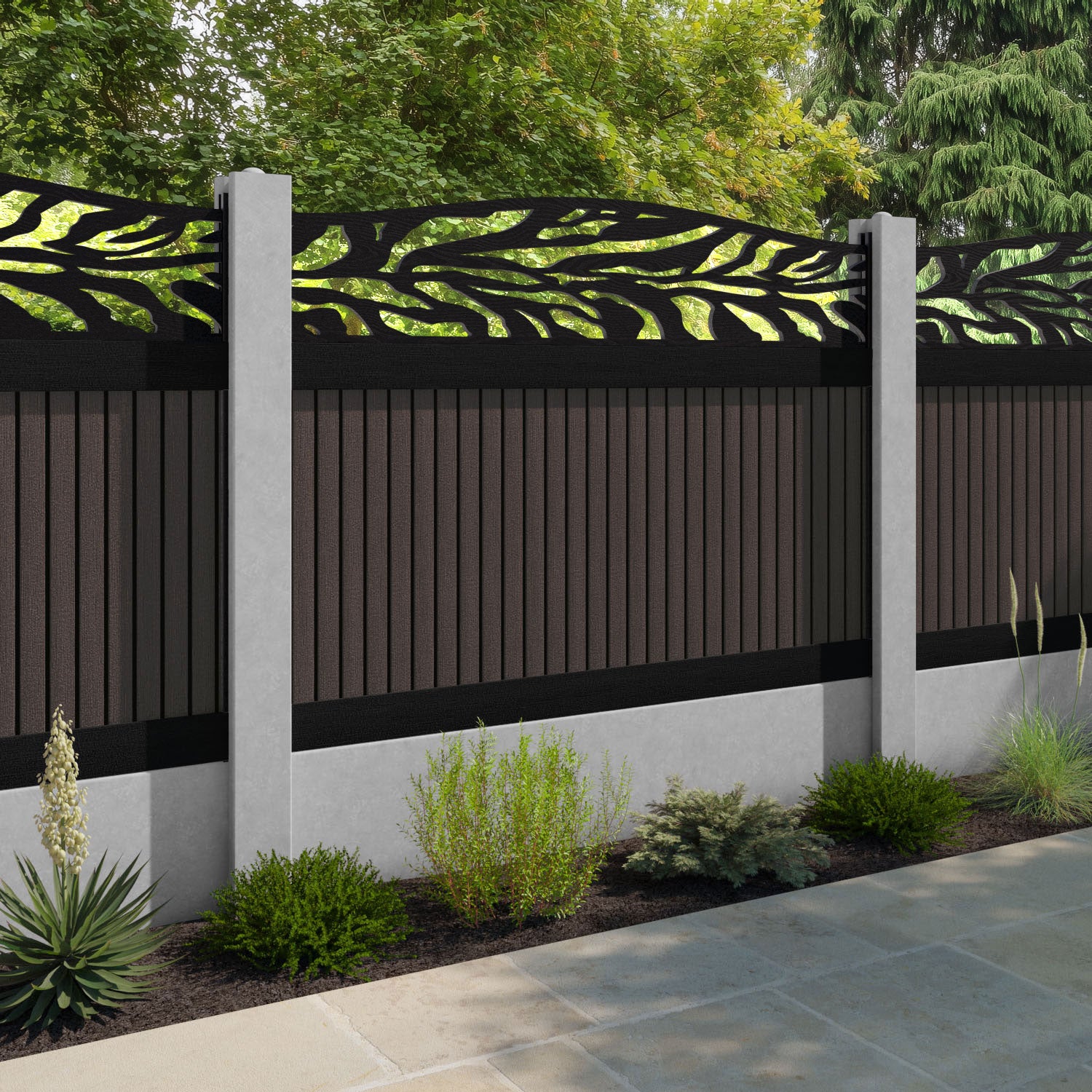 Virtis Malawi Curved Top Fence Panel - Mid Brown - for existing concrete posts