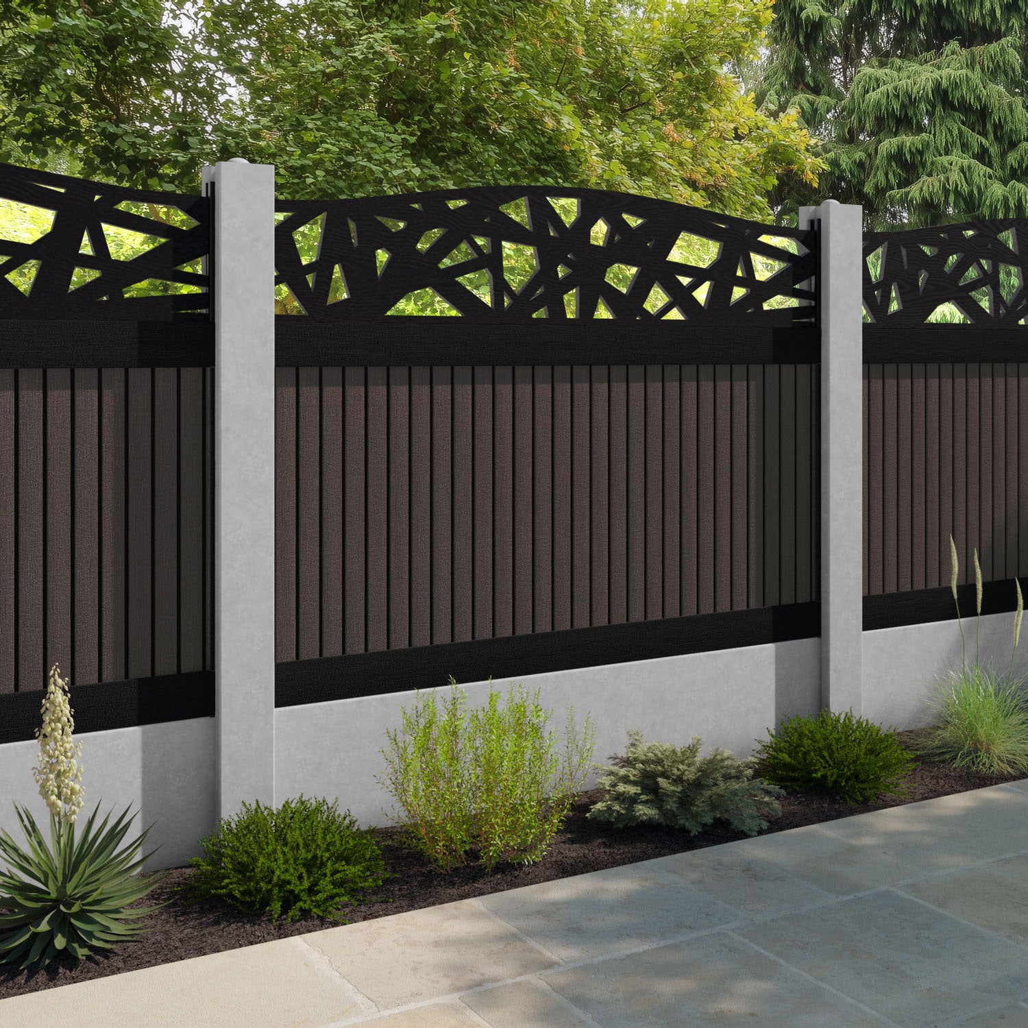 Virtis Prism Curved Top Fence Panel - Mid Brown - for existing concrete posts