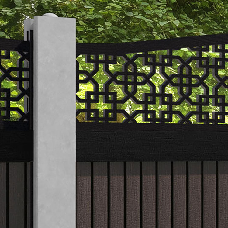 Virtis Zaria Curved Top Fence Panel - Mid Brown - for existing concrete posts
