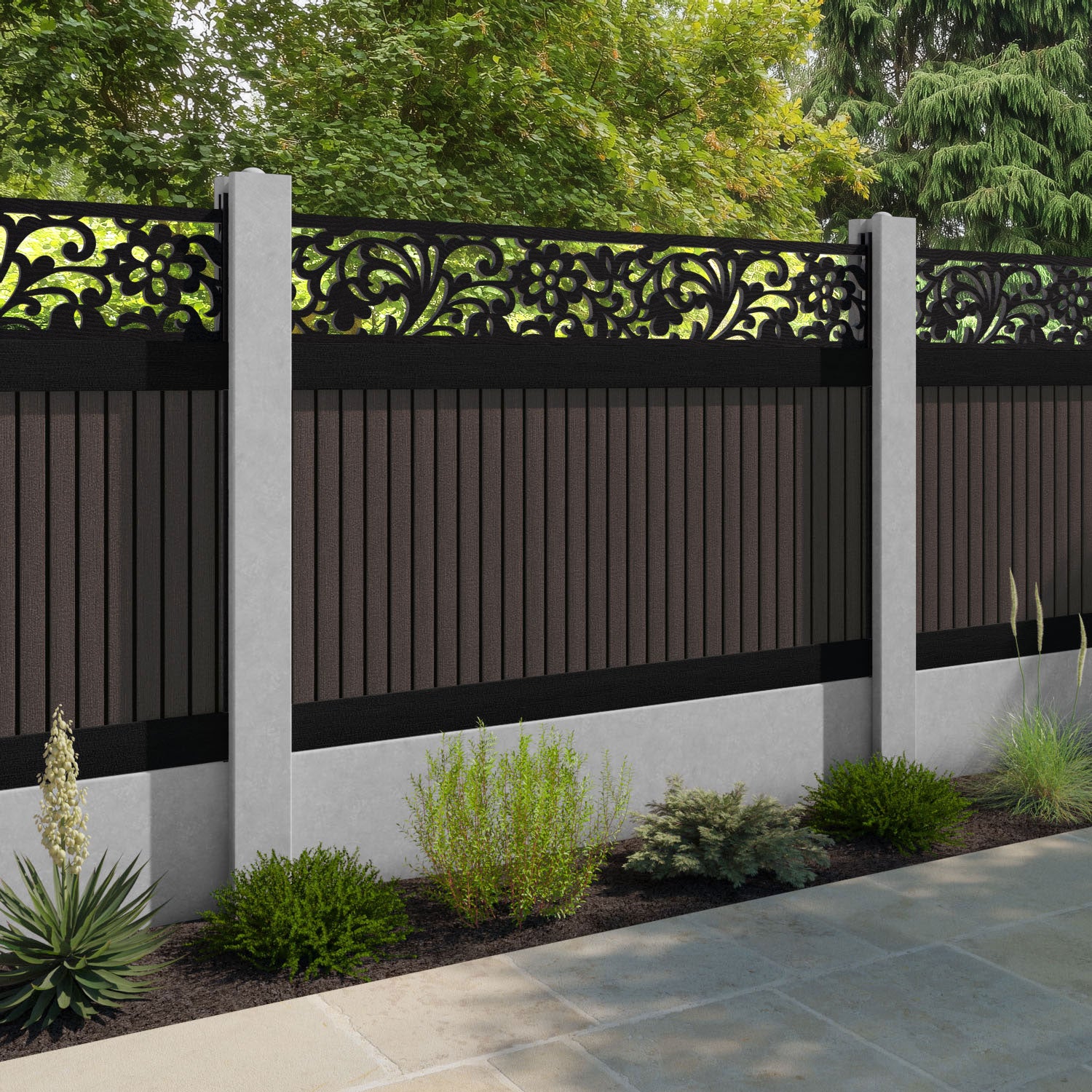 Virtis Eden Fence Panel - Mid Brown - for existing concrete posts