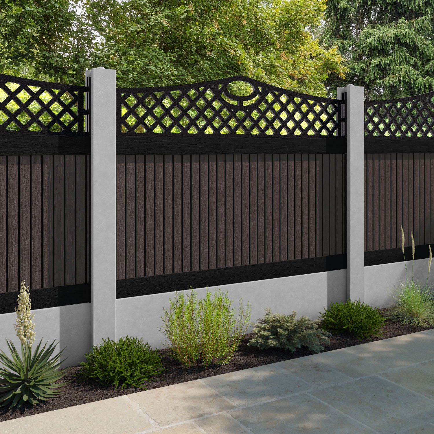 Virtis Oxford Curved Top Fence Panel - Mid Brown - for existing concrete posts