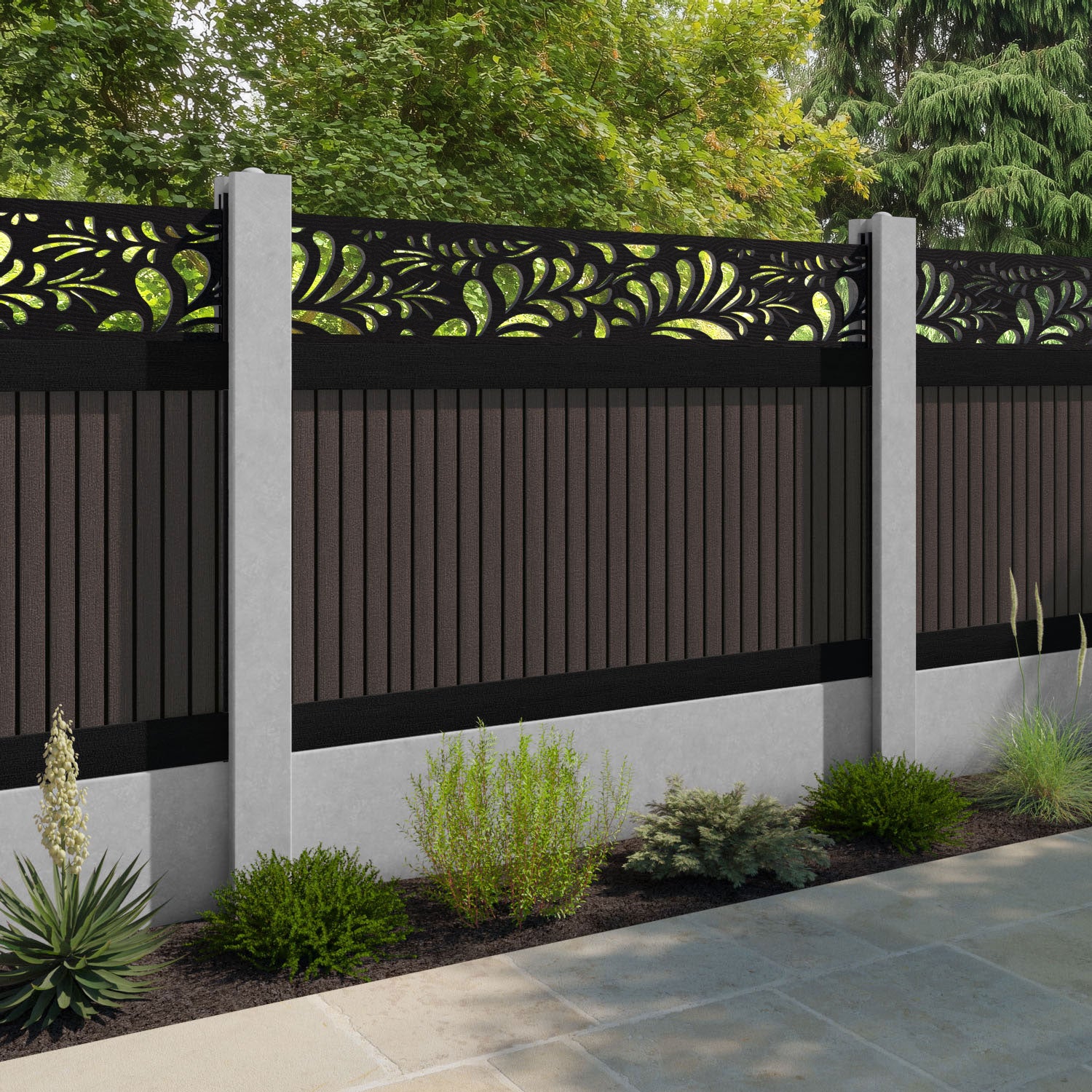 Virtis Petal Fence Panel - Mid Brown - for existing concrete posts