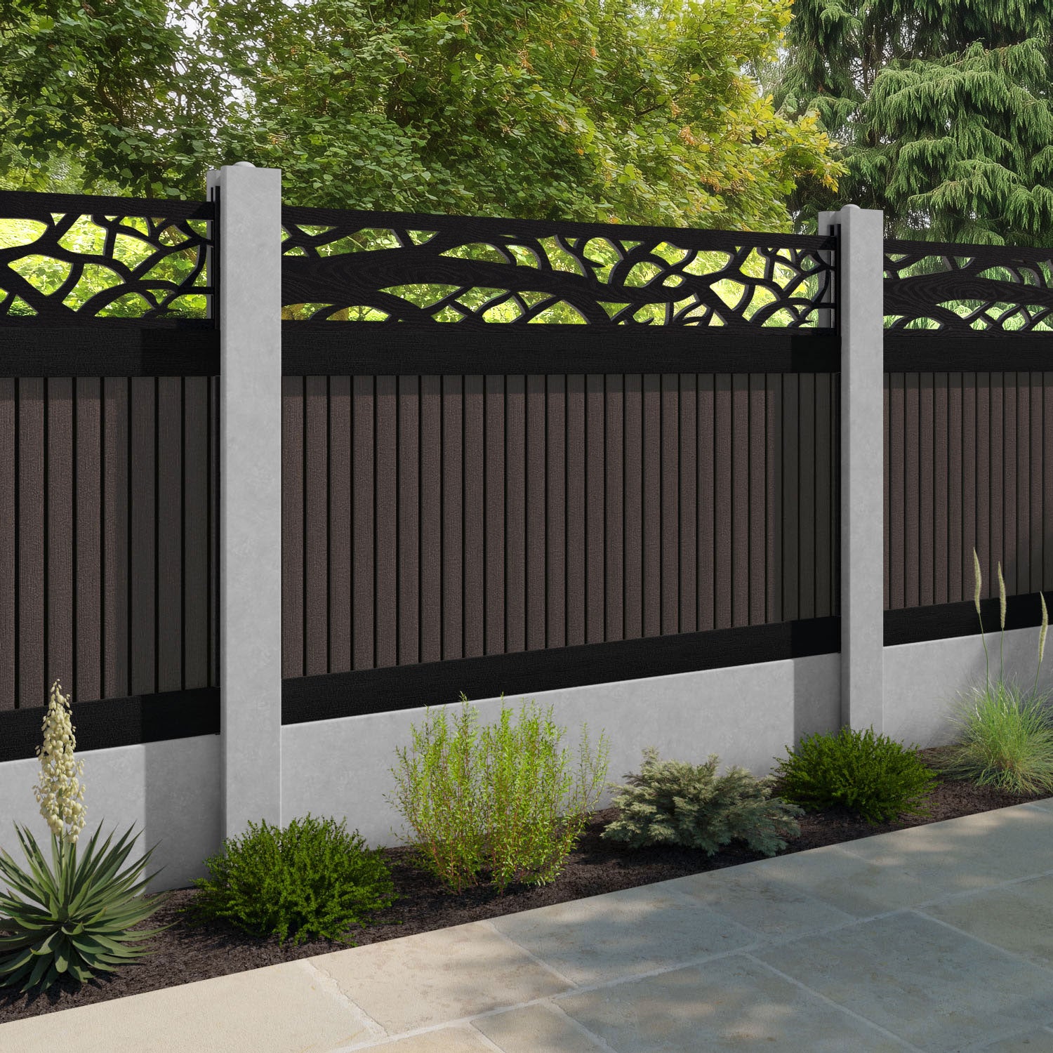 Virtis Twilight Fence Panel - Mid Brown - for existing concrete posts