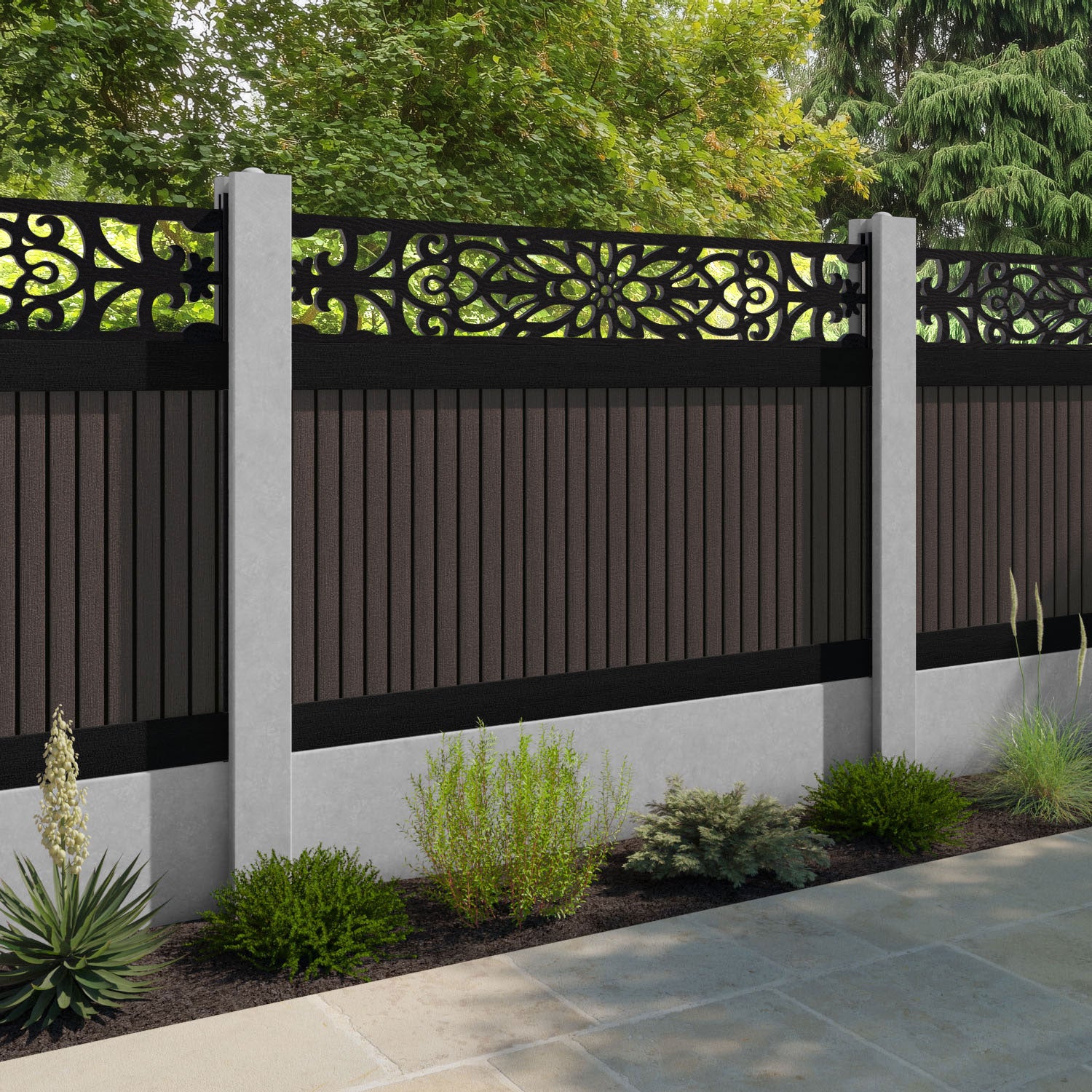 Virtis Windsor Fence Panel - Mid Brown - for existing concrete posts