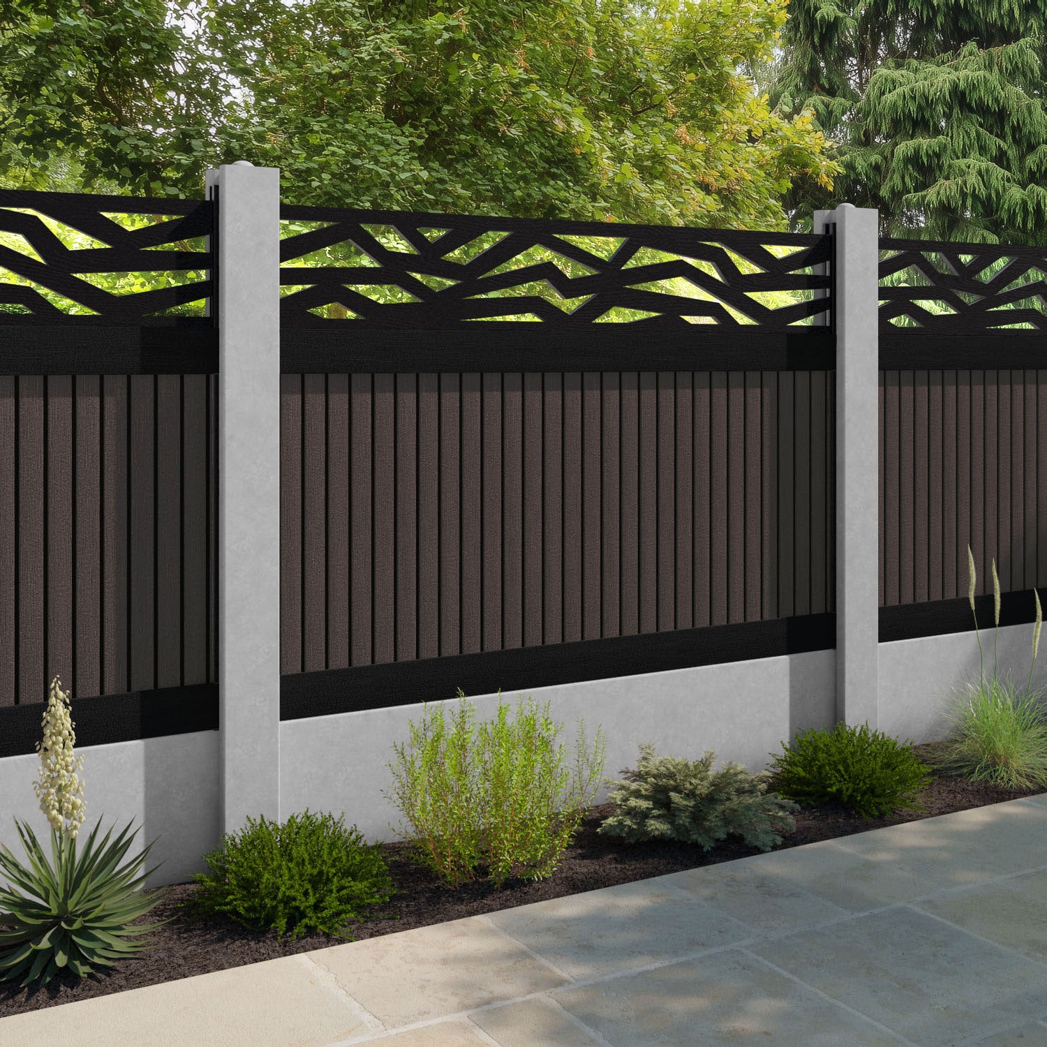 Virtis Zenith Fence Panel - Mid Brown - for existing concrete posts