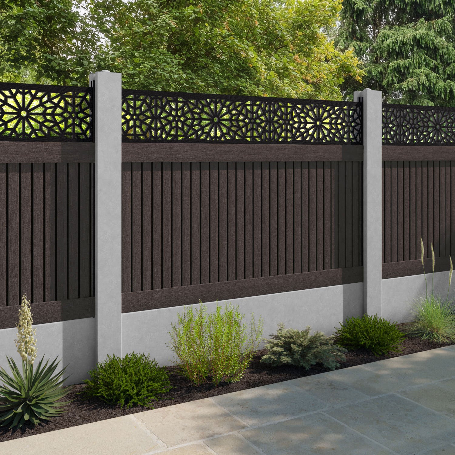 Virtis Alnara Fence Panel - Mid Brown - for existing concrete posts