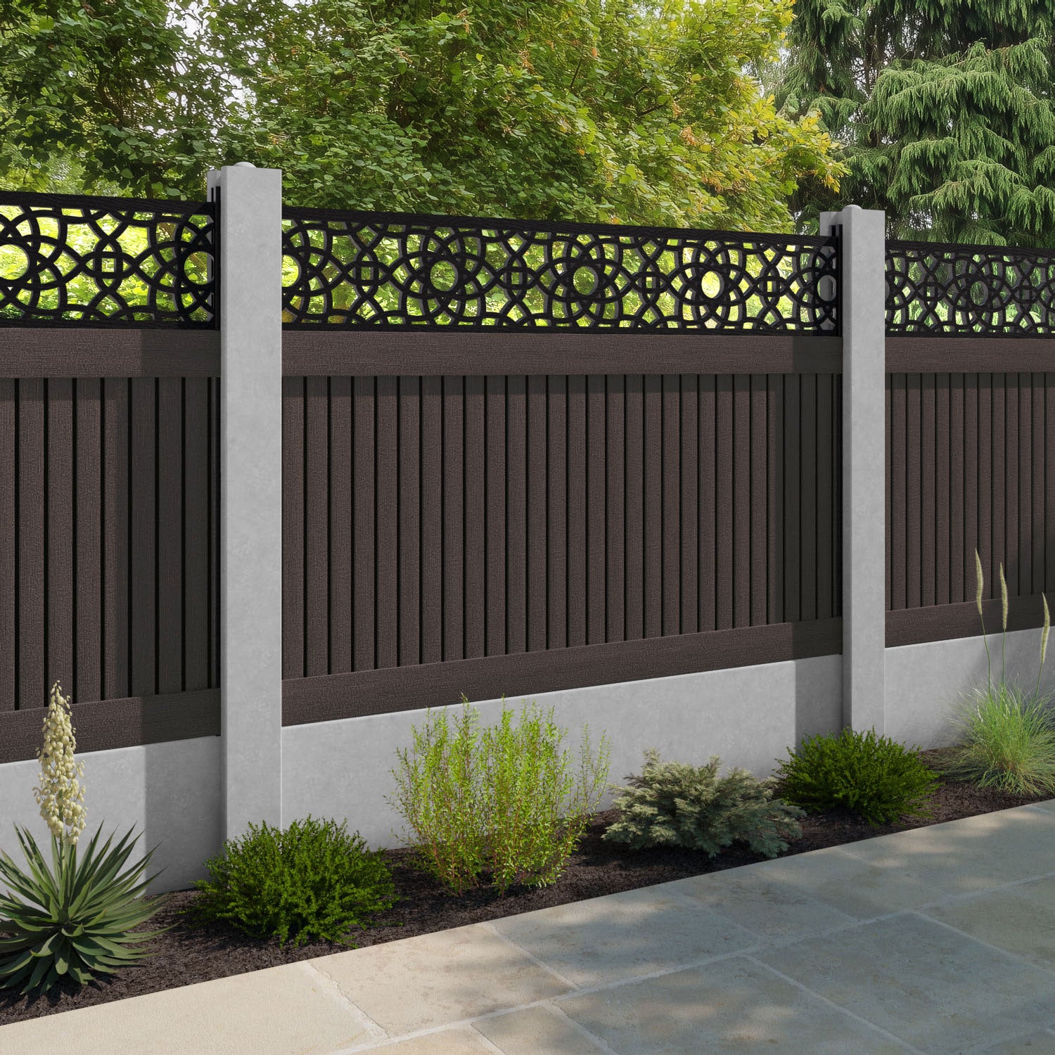 Virtis Ambar Fence Panel - Mid Brown - for existing concrete posts