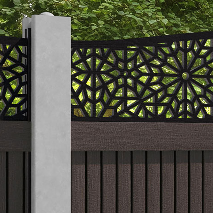 Virtis Alnara Curved Top Fence Panel - Mid Brown - for existing concrete posts