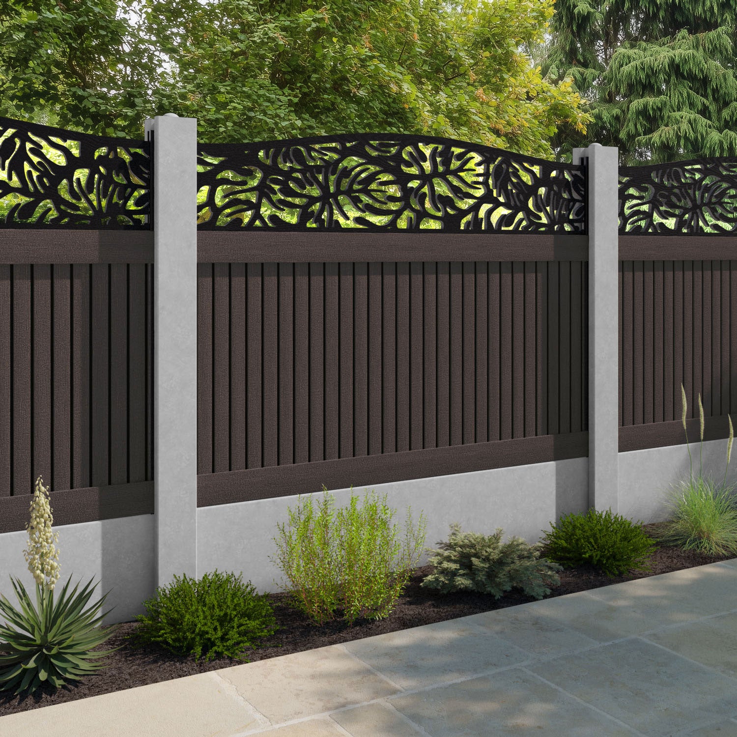 Virtis Botanic Curved Top Fence Panel - Mid Brown - for existing concrete posts