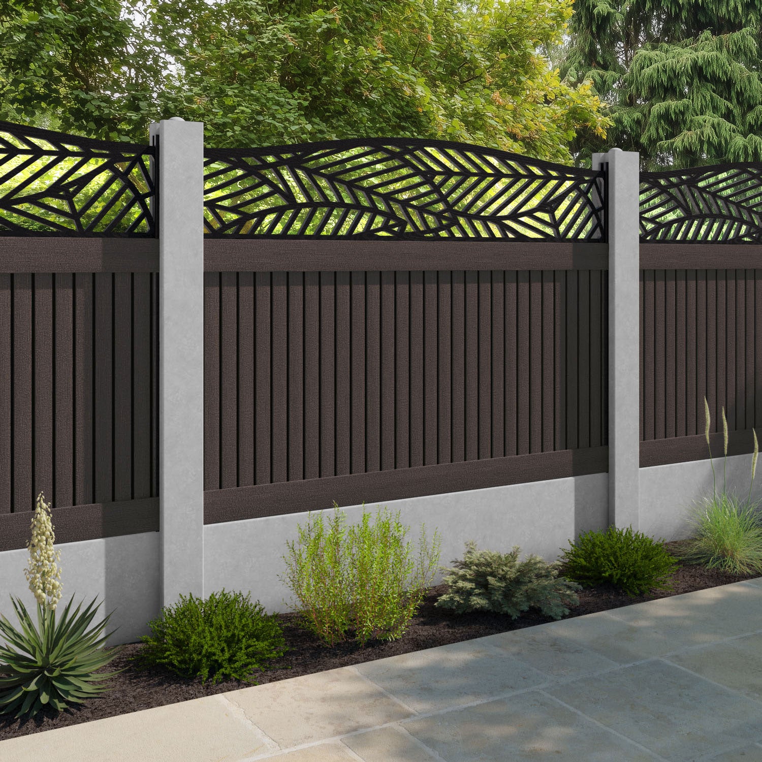 Virtis Habitat Curved Top Fence Panel - Mid Brown - for existing concrete posts