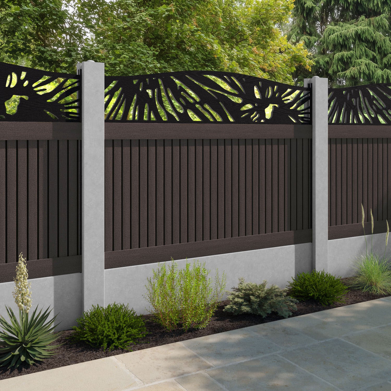 Virtis Poppy Curved Top Fence Panel - Mid Brown - for existing concrete posts
