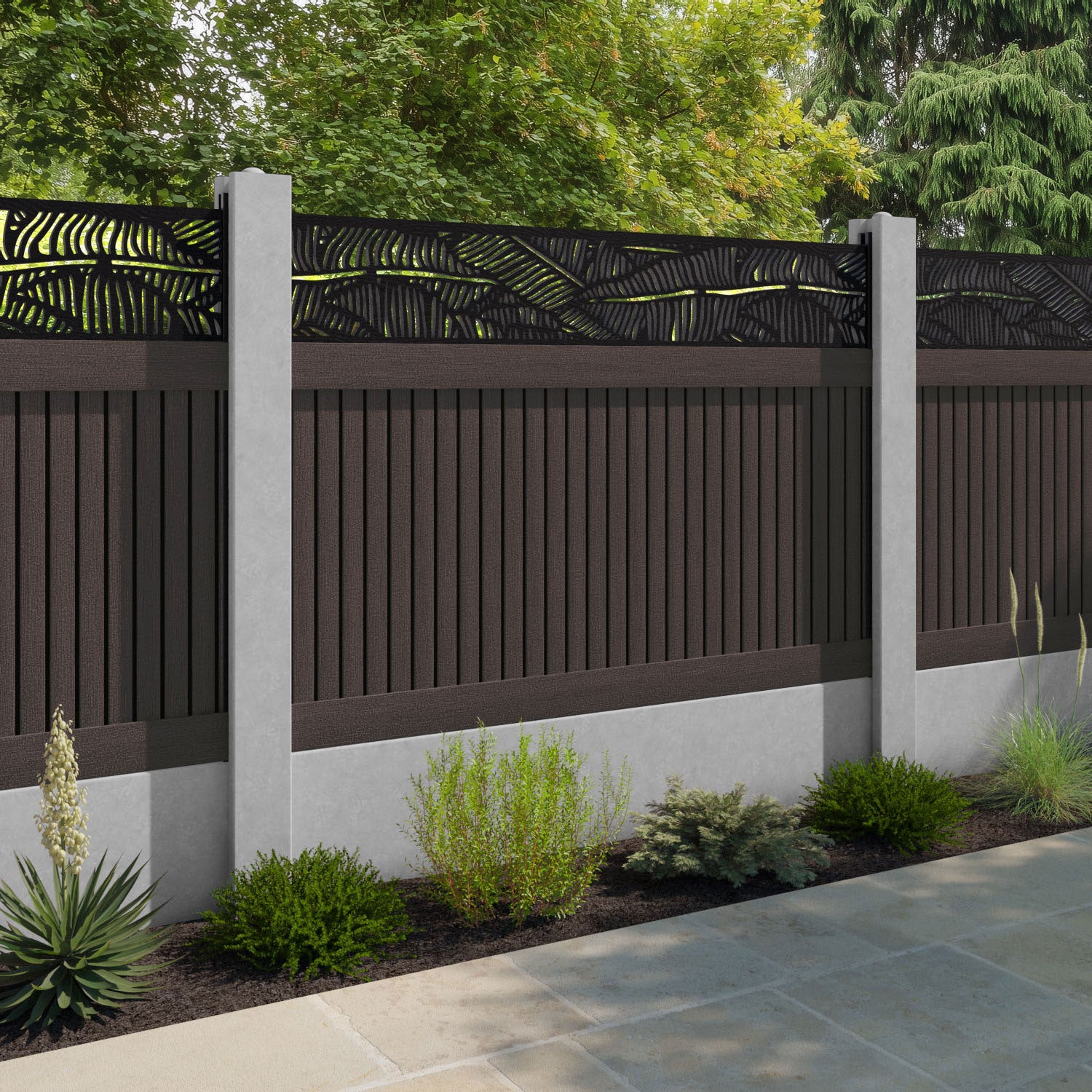 Virtis Feather Fence Panel - Mid Brown - for existing concrete posts