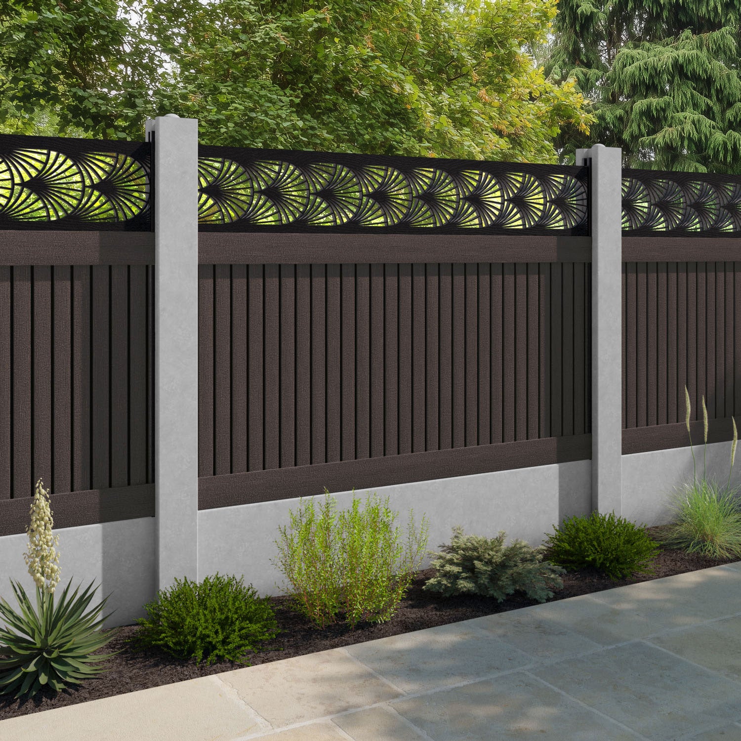 Virtis Laurel Fence Panel - Mid Brown - for existing concrete posts