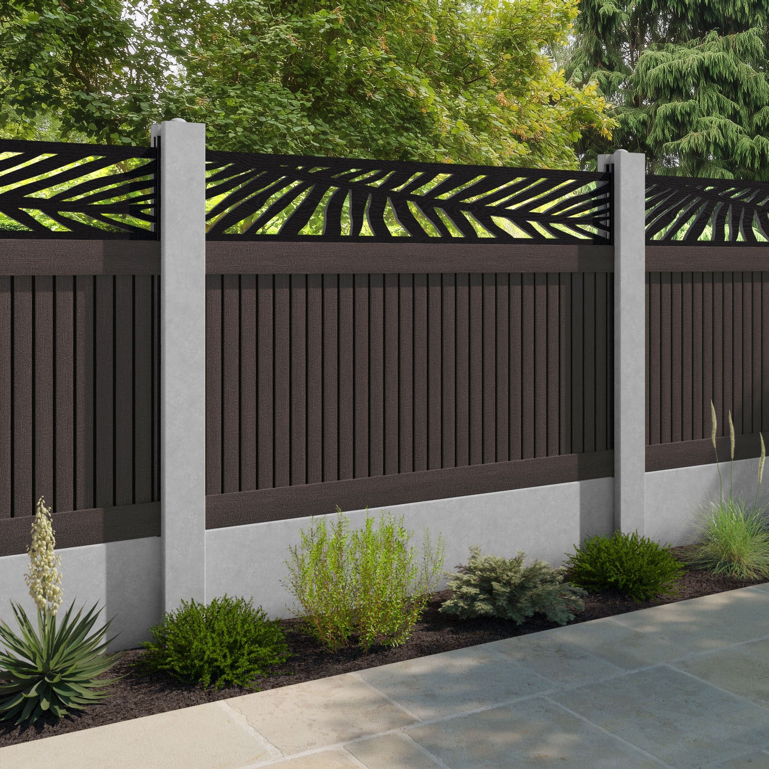 Virtis Palm Fence Panel - Mid Brown - for existing concrete posts