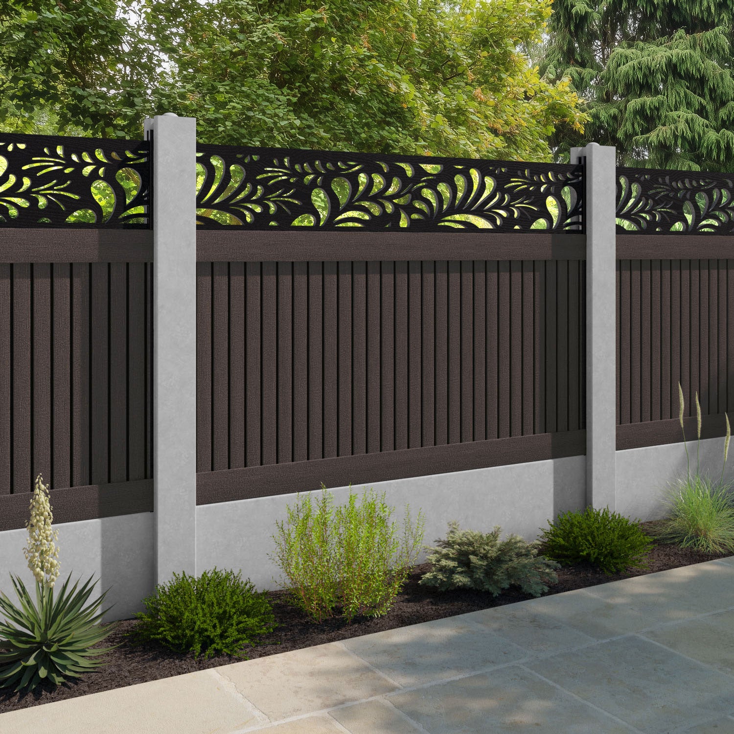 Virtis Petal Fence Panel - Mid Brown - for existing concrete posts