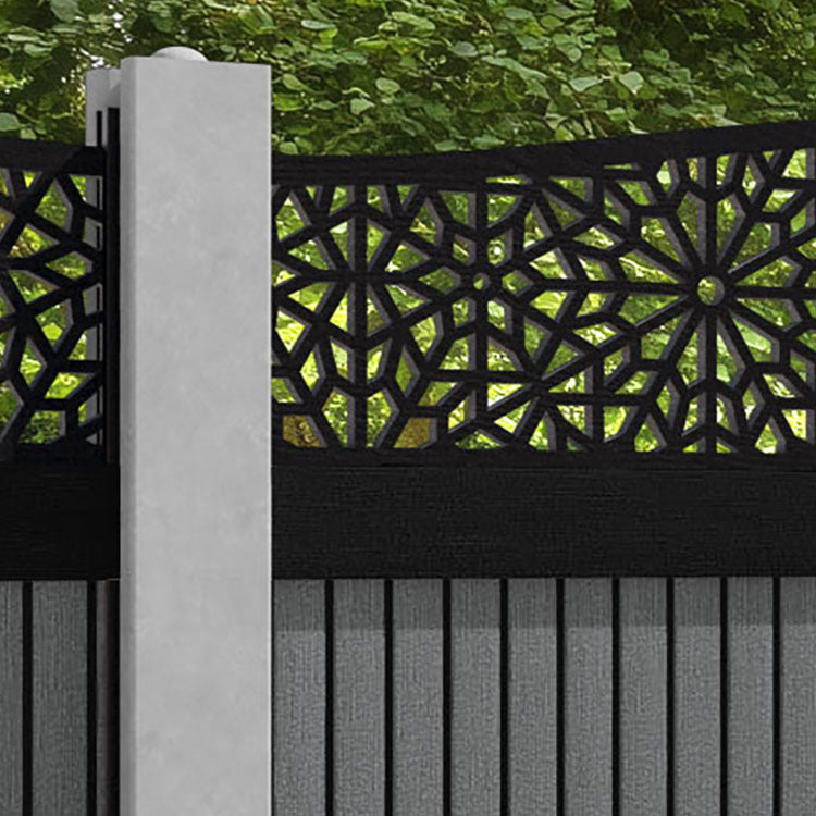 Virtis Alnara Curved Top Fence Panel - Mid Grey - for existing concrete posts