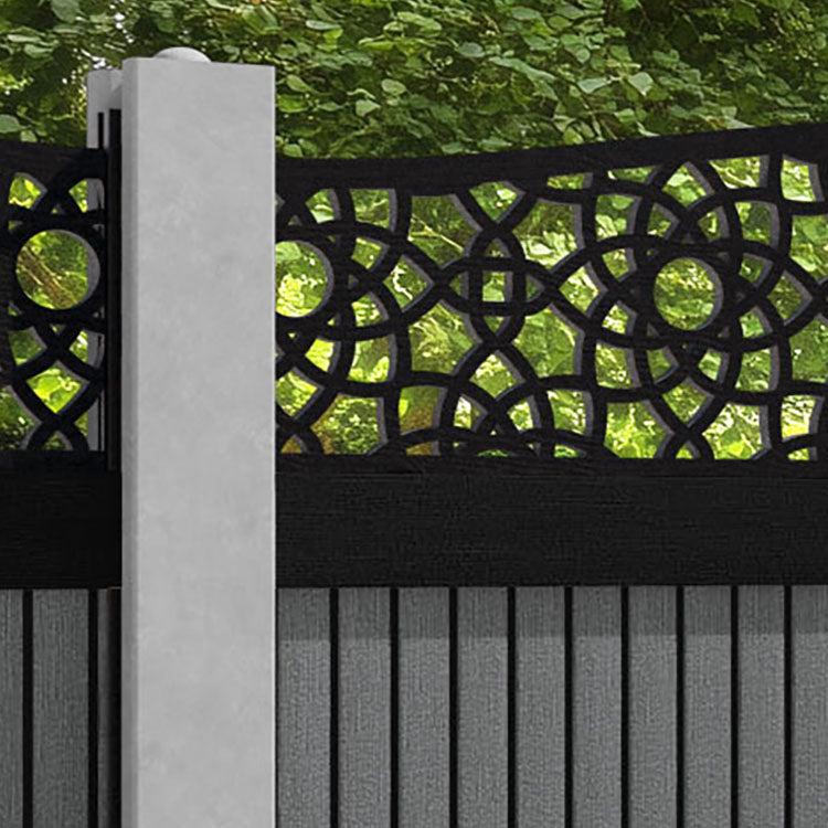 Virtis Ambar Curved Top Fence Panel - Mid Grey - for existing concrete posts