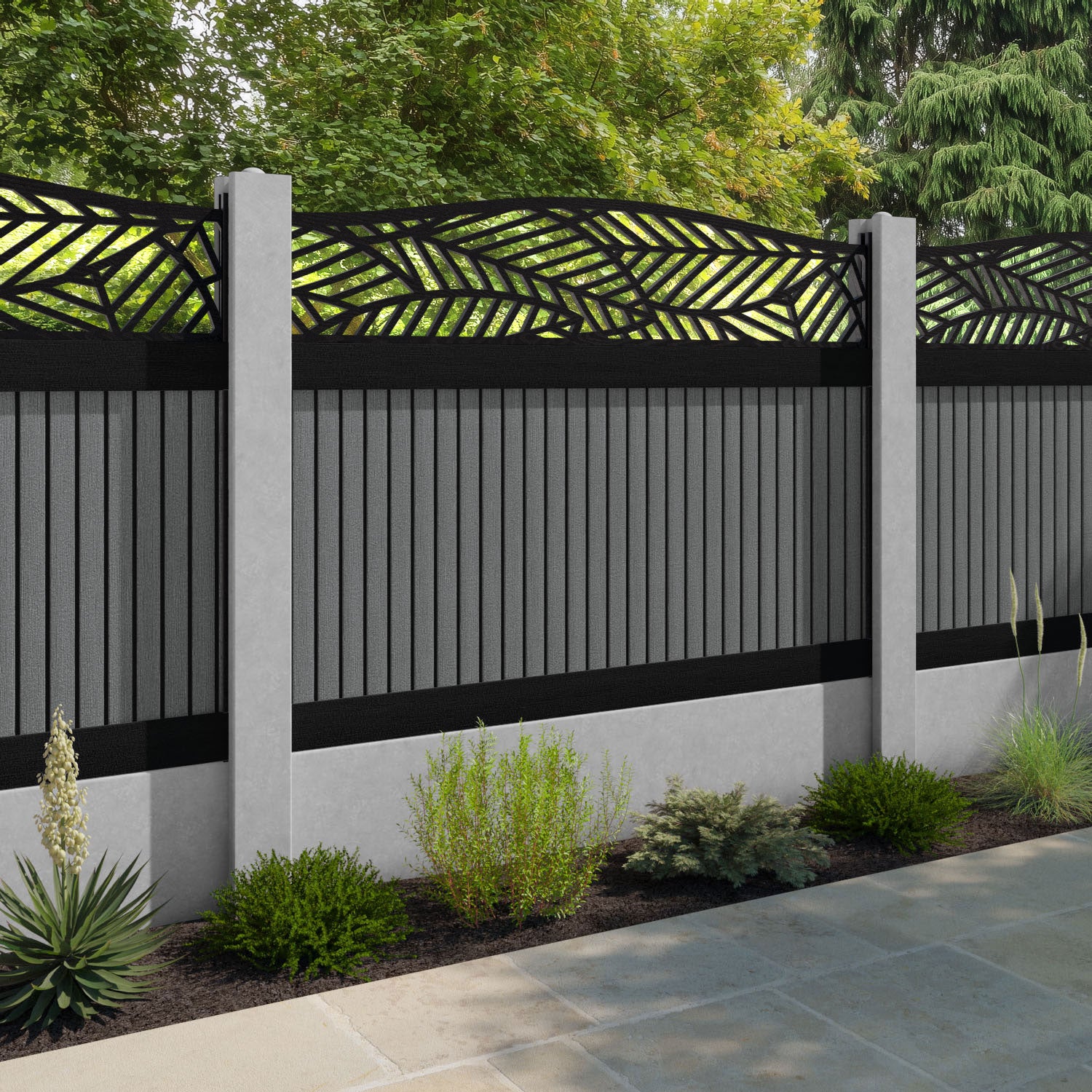 Virtis Habitat Curved Top Fence Panel - Mid Grey - for existing concrete posts