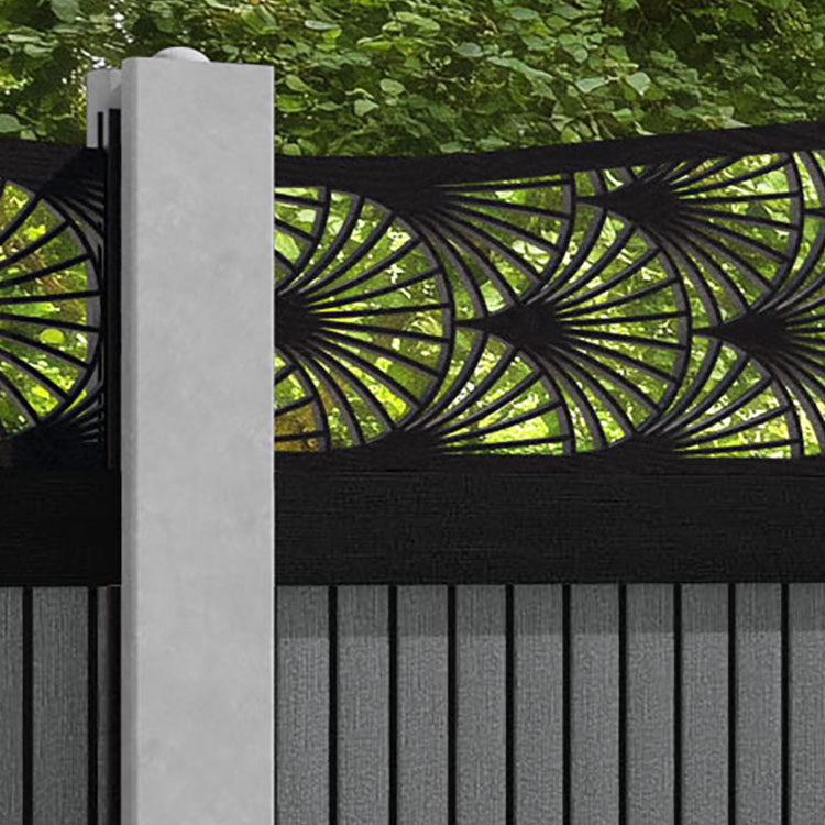Virtis Laurel Curved Top Fence Panel - Mid Grey - for existing concrete posts