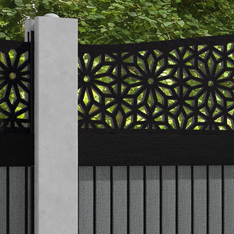 Virtis Narwa Curved Top Fence Panel - Mid Grey - for existing concrete posts