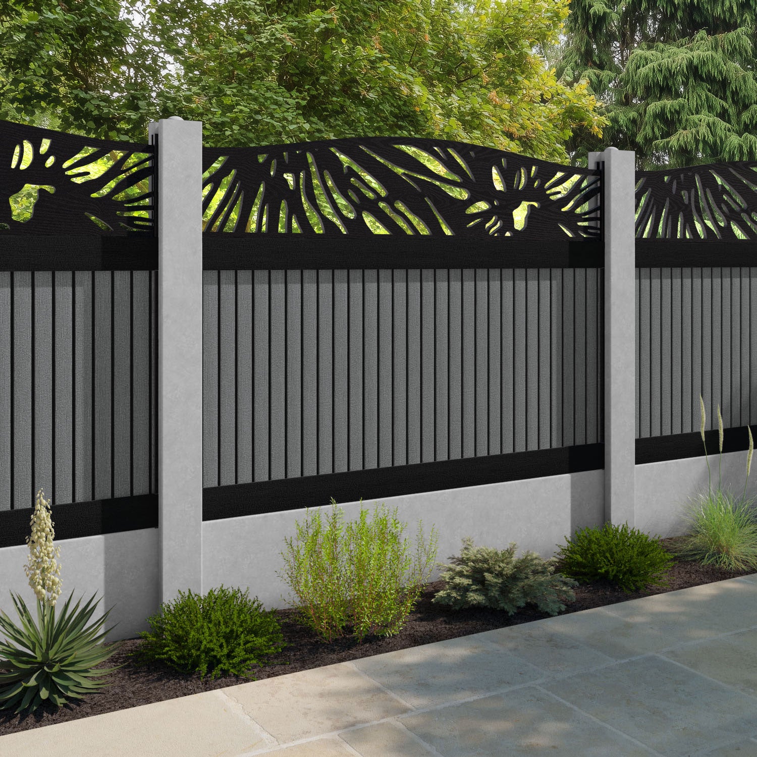 Virtis Poppy Curved Top Fence Panel - Mid Grey - for existing concrete posts
