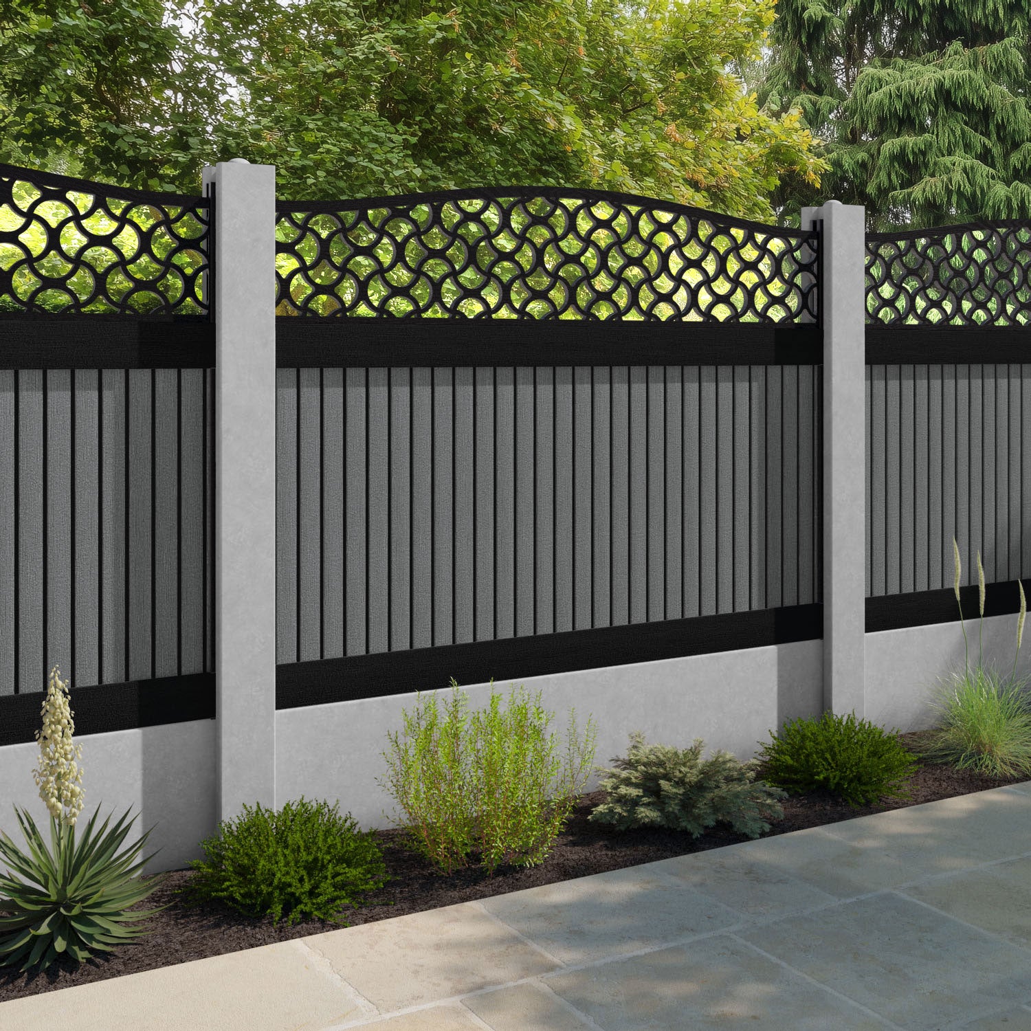 Virtis Vida Curved Top Fence Panel - Mid Grey - for existing concrete posts