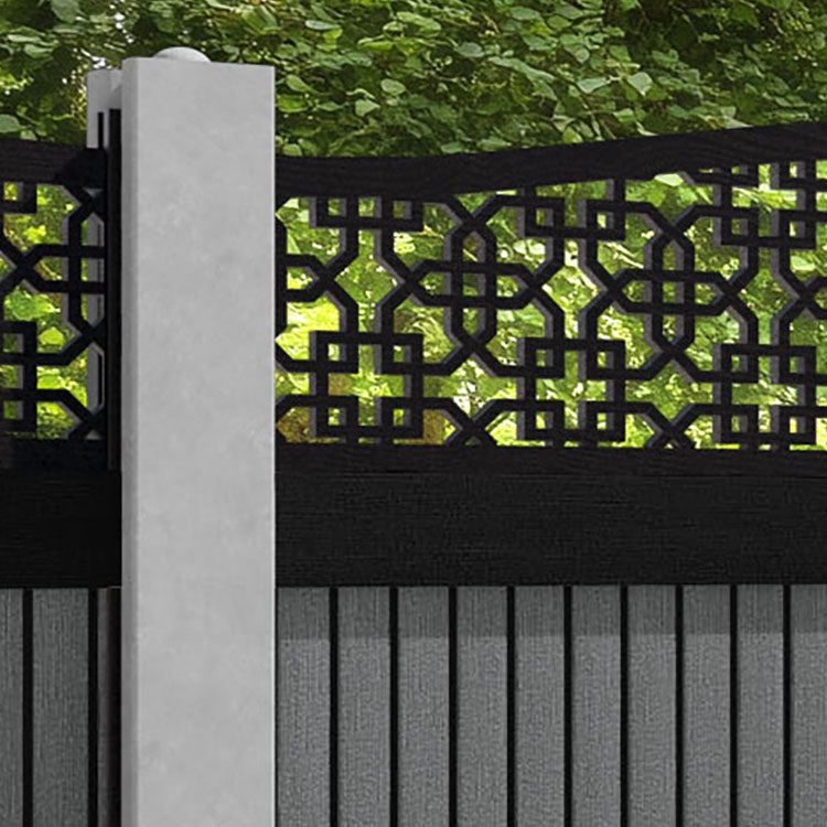 Virtis Zaria Curved Top Fence Panel - Mid Grey - for existing concrete posts