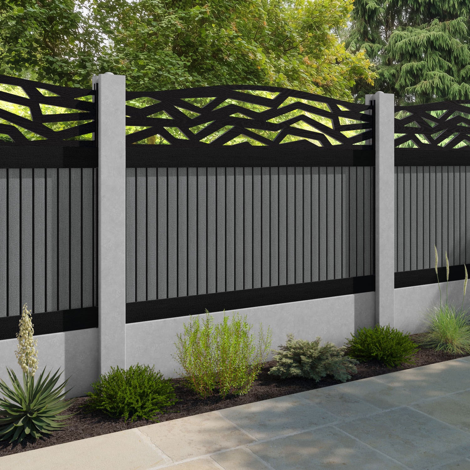 Virtis Zenith Curved Top Fence Panel - Mid Grey - for existing concrete posts