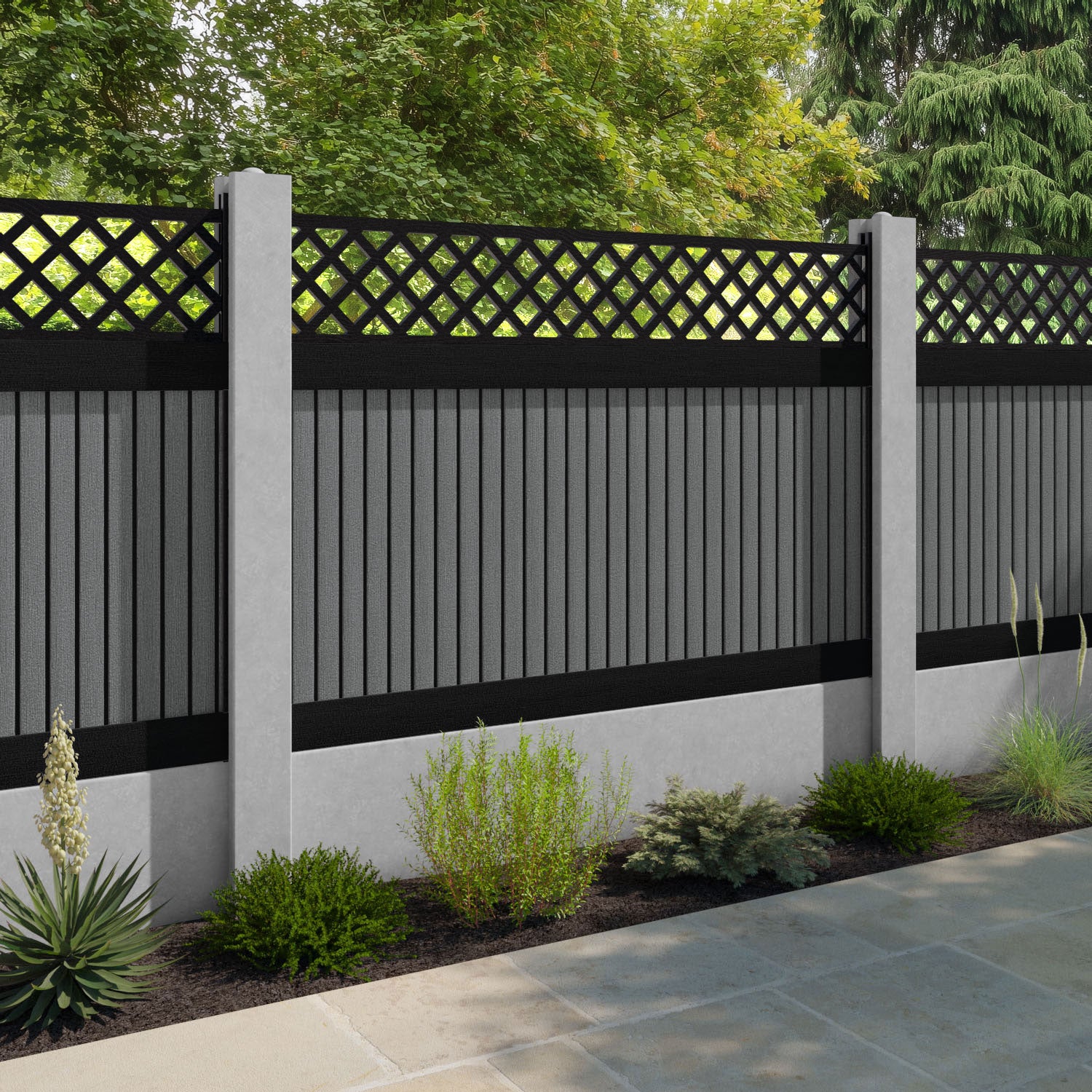 Virtis Hive Fence Panel - Mid Grey - for existing concrete posts