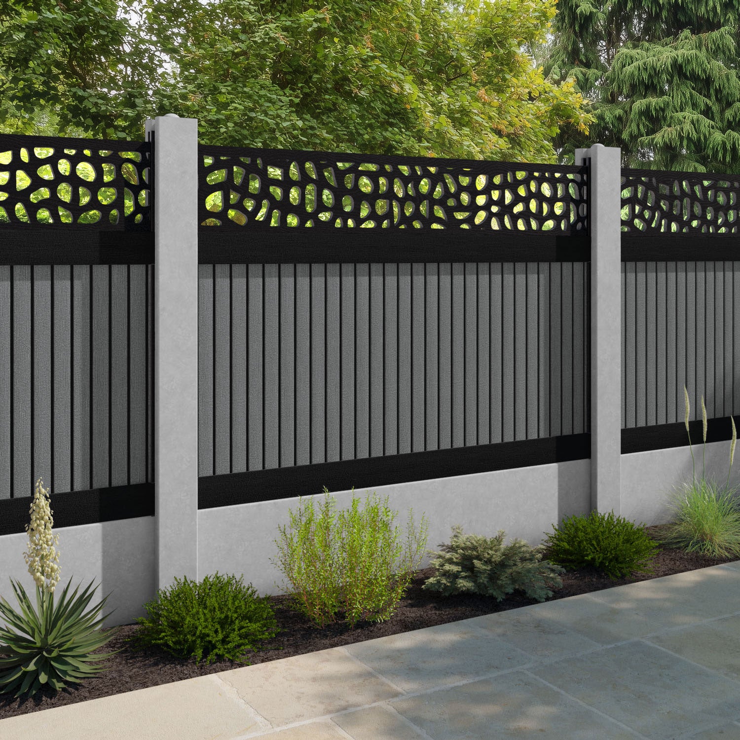 Virtis Pebble Fence Panel - Mid Grey - for existing concrete posts