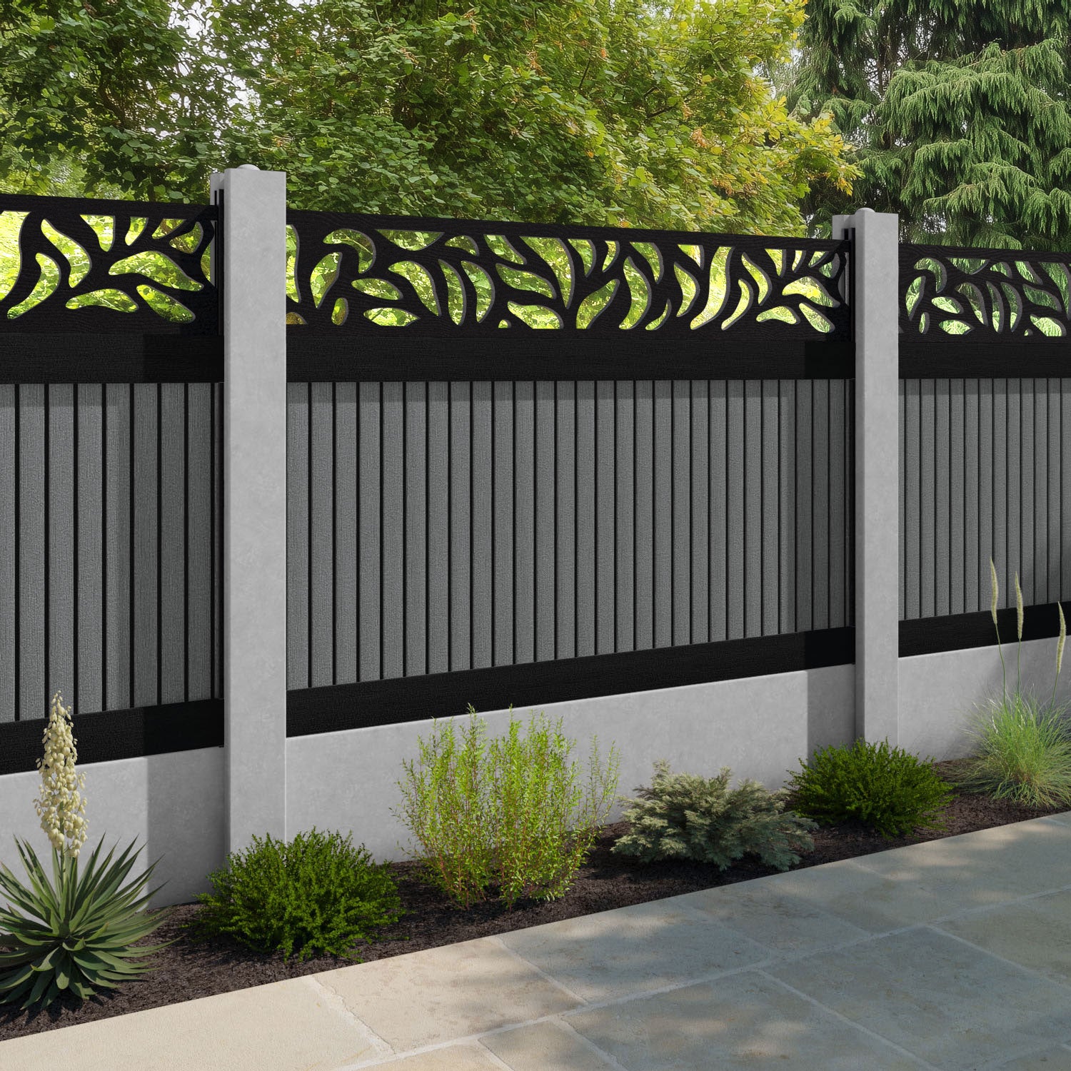 Virtis Plume Fence Panel - Mid Grey - for existing concrete posts