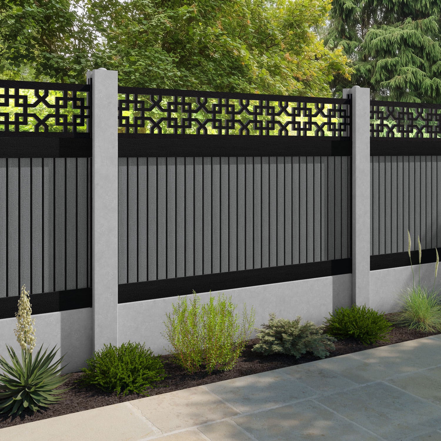 Virtis Zaria Fence Panel - Mid Grey - for existing concrete posts
