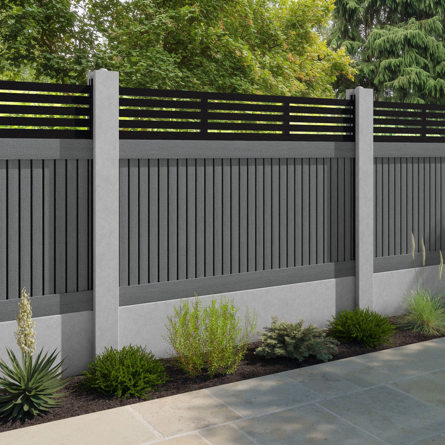 Virtis Aspen Fence Panel - Mid Grey - for existing concrete posts